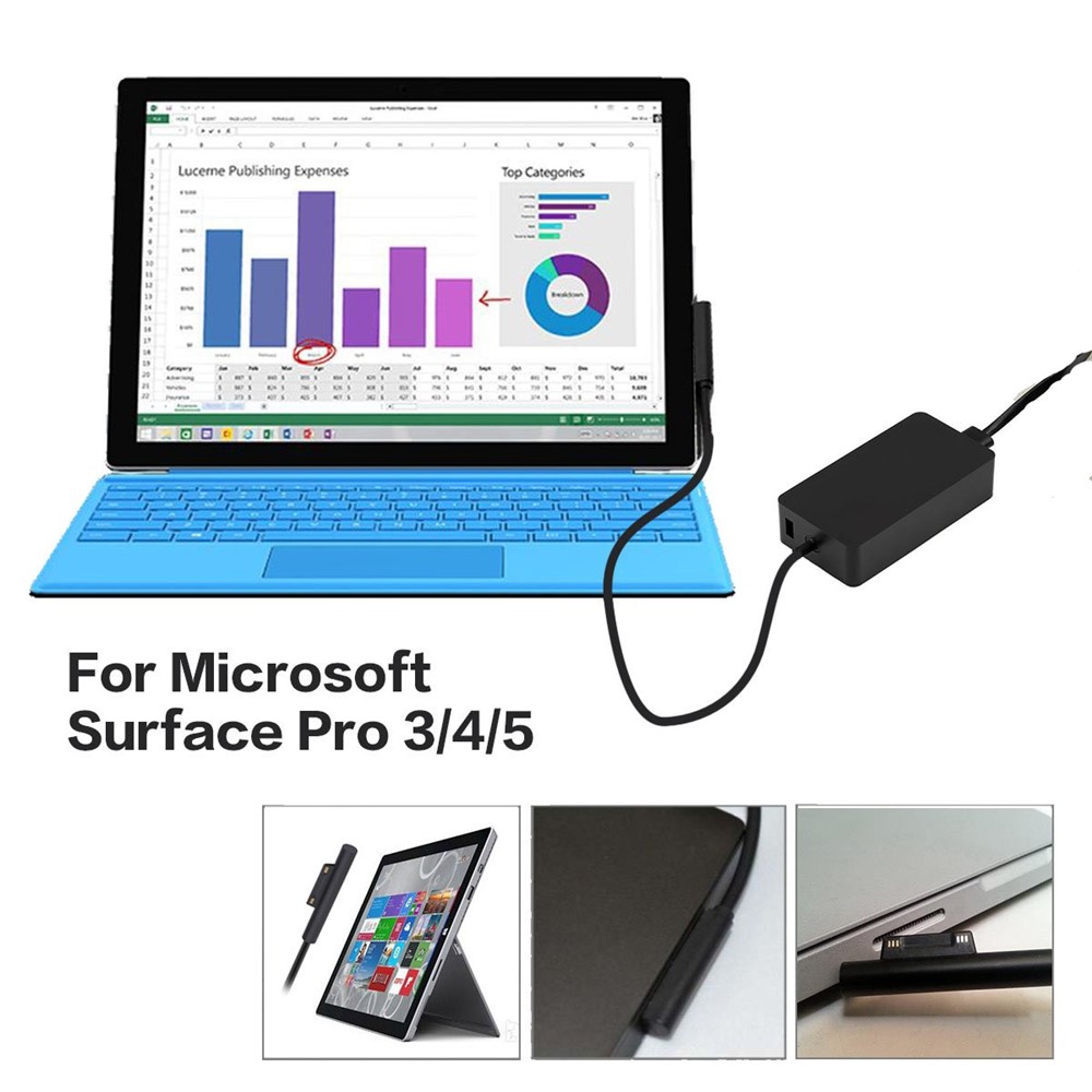 15V 4A Adaptador de Carregador de Energia Para Microsoft Pro 5/4/3, Surface Book 2017/1706/1800/1735/1736 - Plugue da ue-5