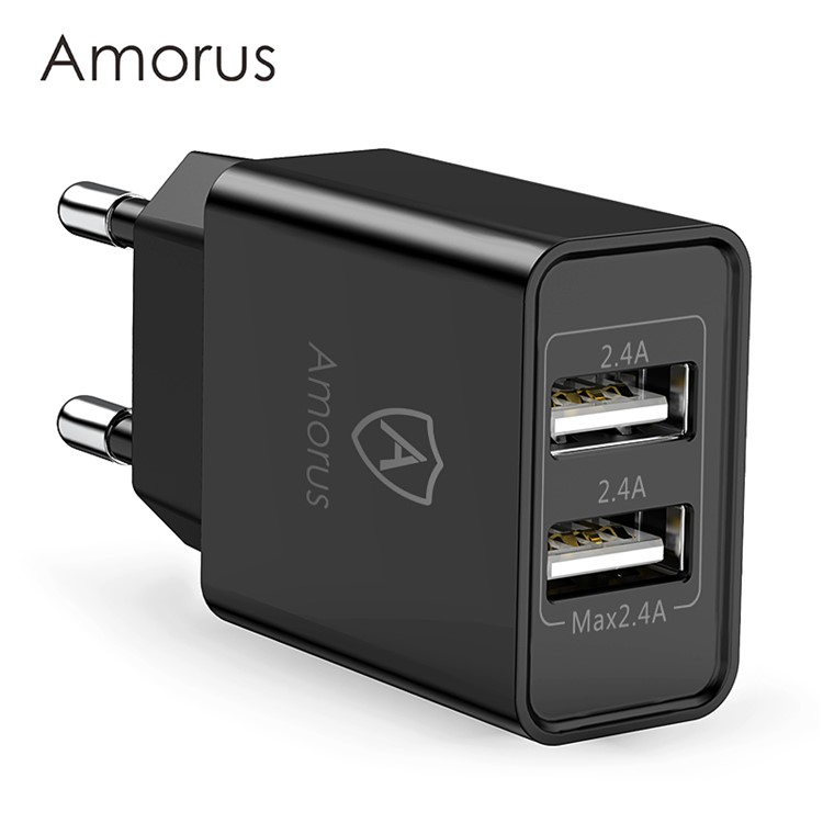 AMORUS ZX-2U15 2.4A Dual USB Ports Wall Charger Adapter EU Plug-1