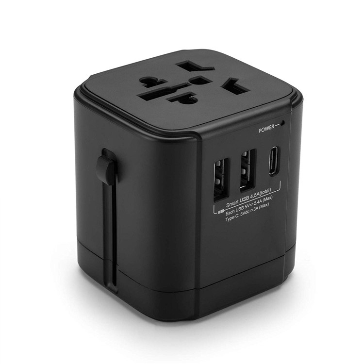 Multi-function High-power AC 4.5A USB+3A Type-C Port EU/US/UK/AU Wall Travel Charger Adapter Converter - Black-1