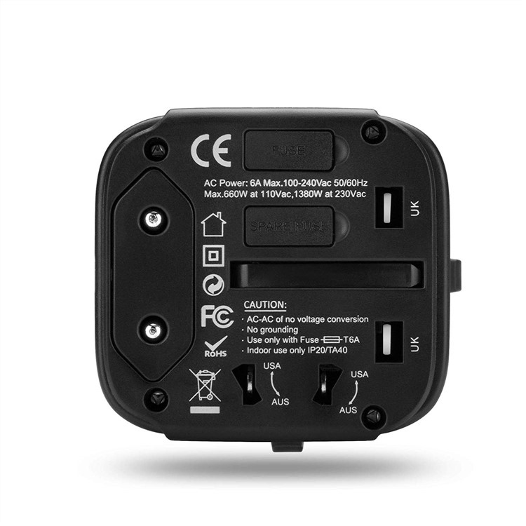 Multi-function High-power AC 4.5A USB+3A Type-C Port EU/US/UK/AU Wall Travel Charger Adapter Converter - Black-2