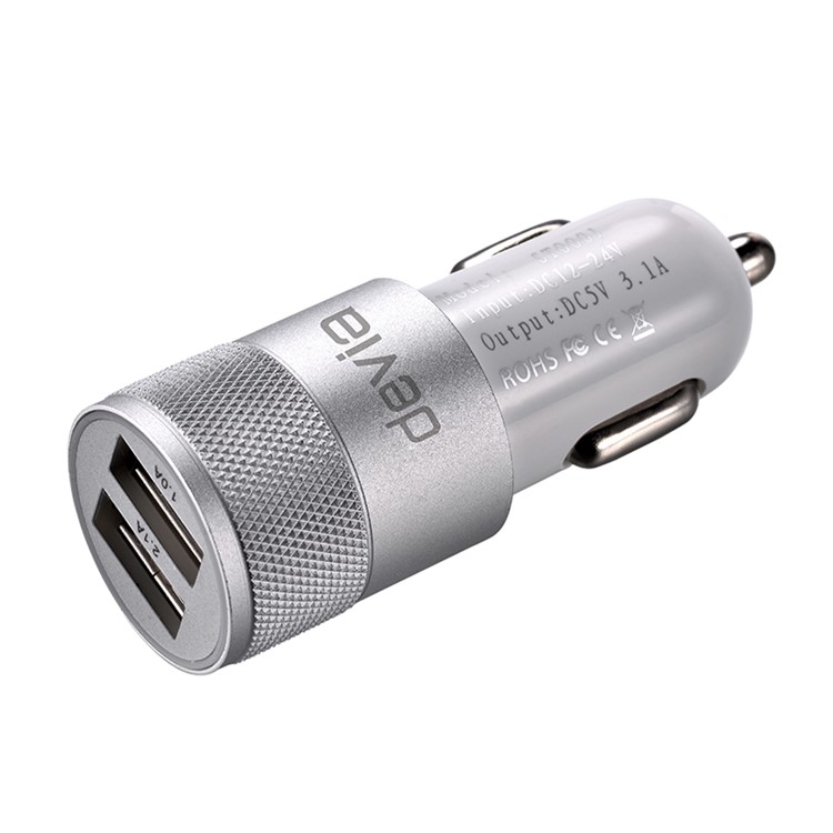 DEVIA 3.1A Dual USB Ports Aluminum Car Charger for iPhone iPad Samsung LG - Silver Color-1