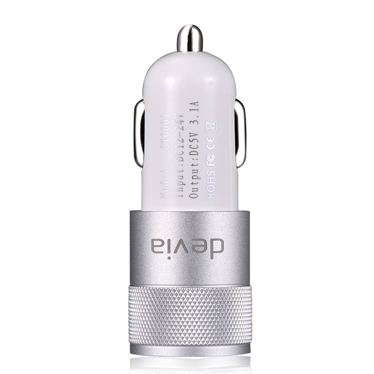 DEVIA 3.1A Dual USB Ports Aluminum Car Charger for iPhone iPad Samsung LG - Silver Color-2