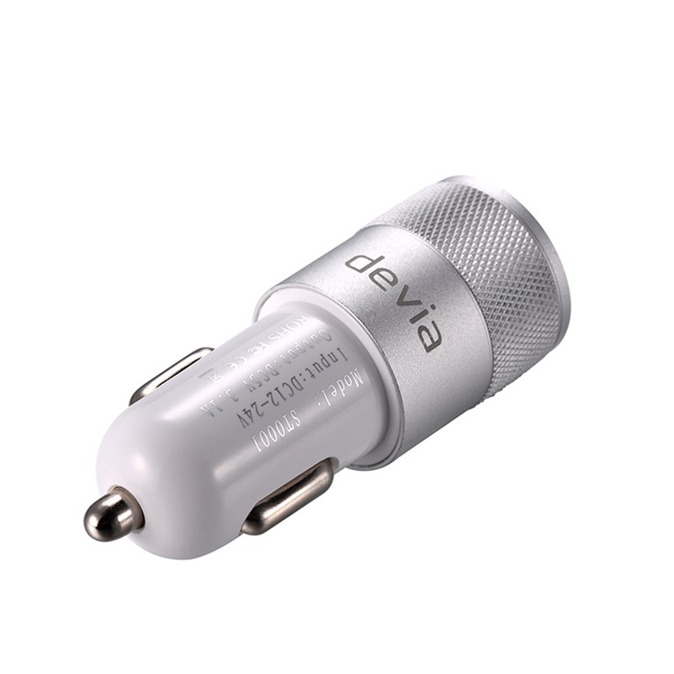 DEVIA 3.1A Dual USB Ports Aluminum Car Charger for iPhone iPad Samsung LG - Silver Color-3
