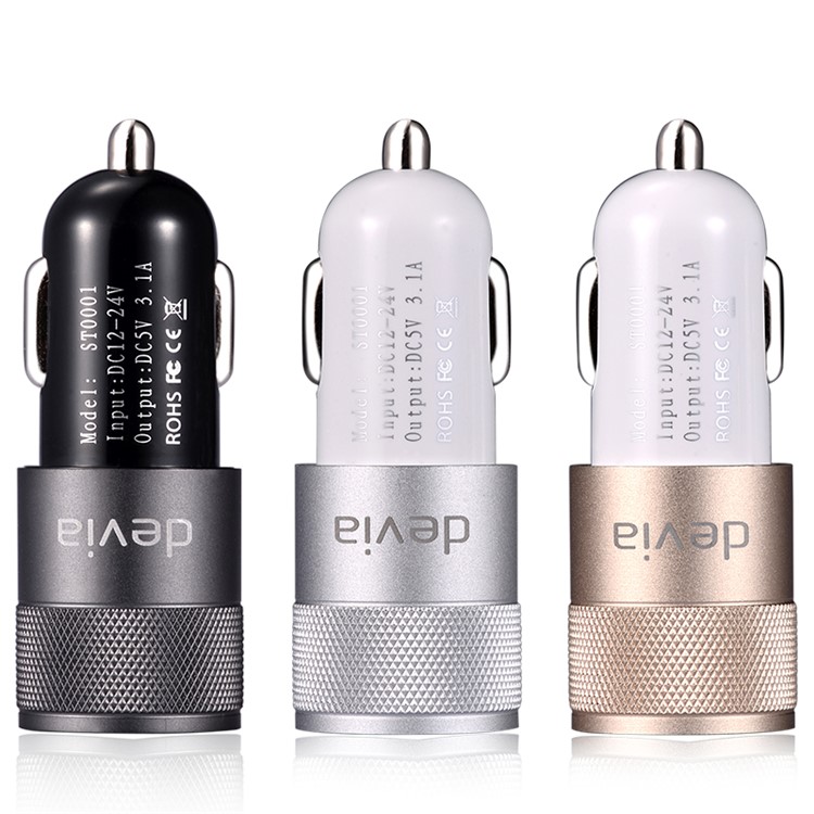 DEVIA 3.1A Dual USB Ports Aluminum Car Charger for iPhone iPad Samsung LG - Silver Color-5