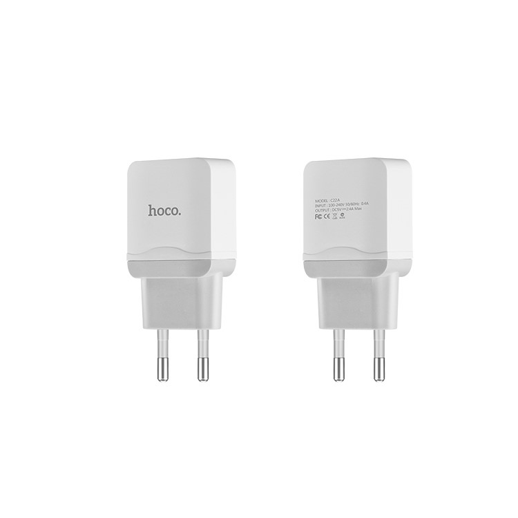 HOCO C22A 2.4A Phone Adapter Single USB Wall Superior Charger EU Plug - White-5