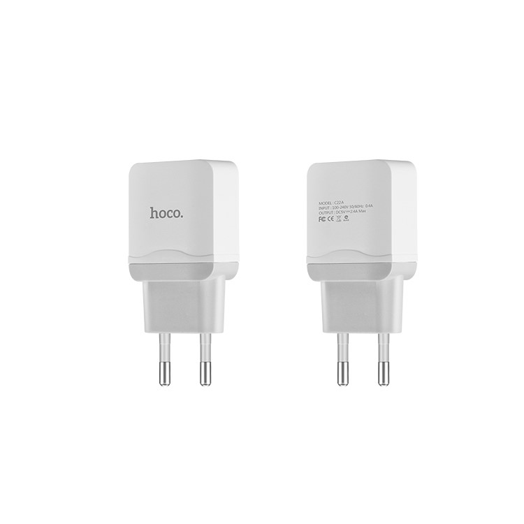 HOCO C22A 2.4A Adaptateur Téléphonique Single USB Mur USB Superior Charger EU - Blanche-5