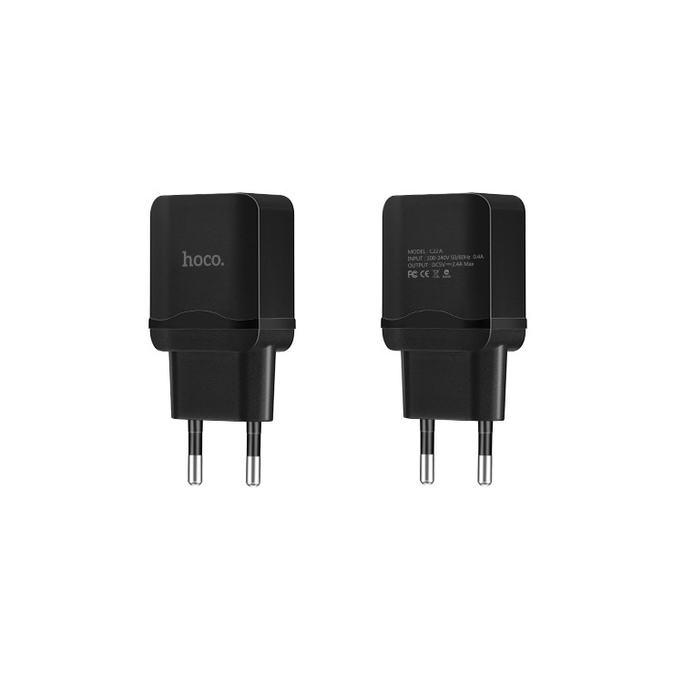 HOCO C22A 2.4A Phone Adapter Single USB Wall Superior Charger EU Plug - Black-1