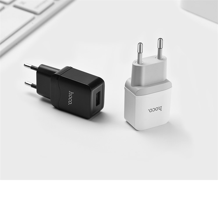 HOCO C22A 2.4A Phone Adapter Single USB Wall Superior Charger EU Plug - Black-3
