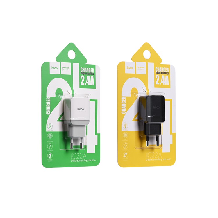 HOCO C22A 2.4A Phone Adapter Single USB Wall Superior Charger EU Plug - Black-4