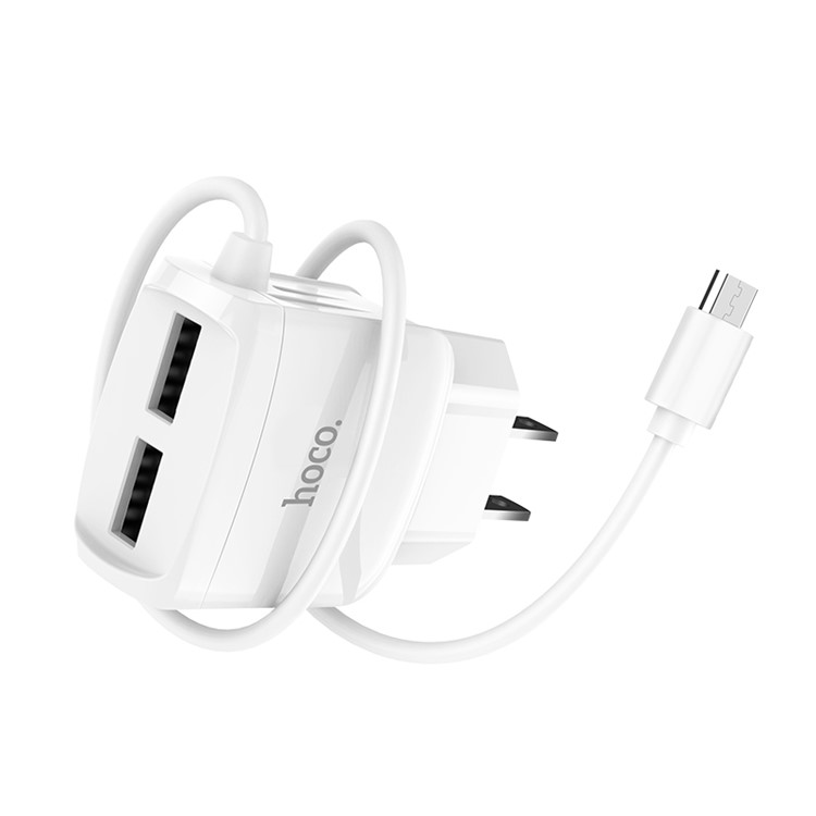 HOCO C59 MEGA JOY Double Port Charger with 1m Cable for Micro USB - White/US Plug-2