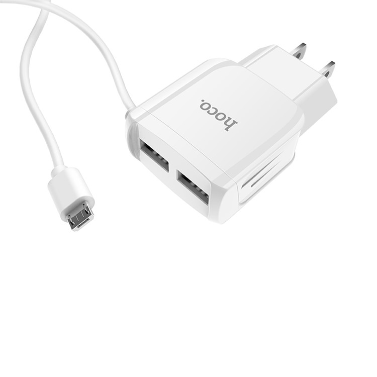 HOCO C59 MEGA JOY Double Port Charger with 1m Cable for Micro USB - White/US Plug-3