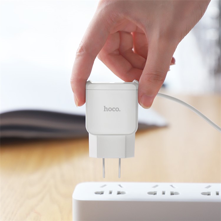 HOCO C59 MEGA JOY Double Port Charger with 1m Cable for Micro USB - White/US Plug-5