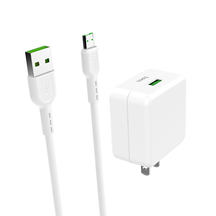 HOCO C66 Surpass Flash Fast Charge USB Wall Charger + Micro 4A Charging Cable Set - US Plug-3