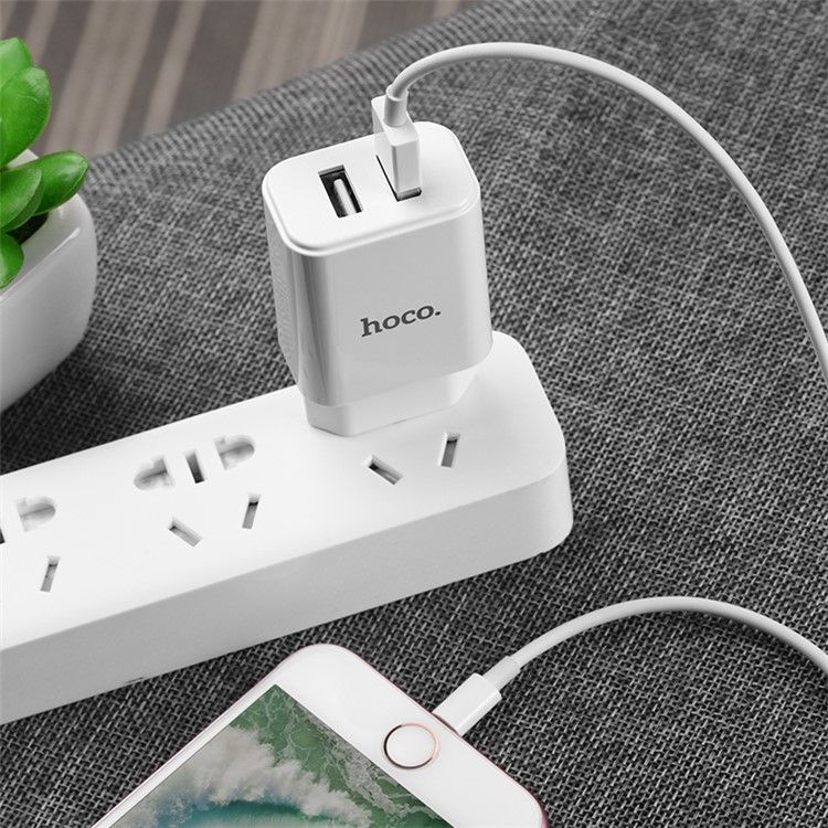 HOCO C62A VICTORIA Dual USB Ports Travel Charger EU Plug - White/EU Plug-10