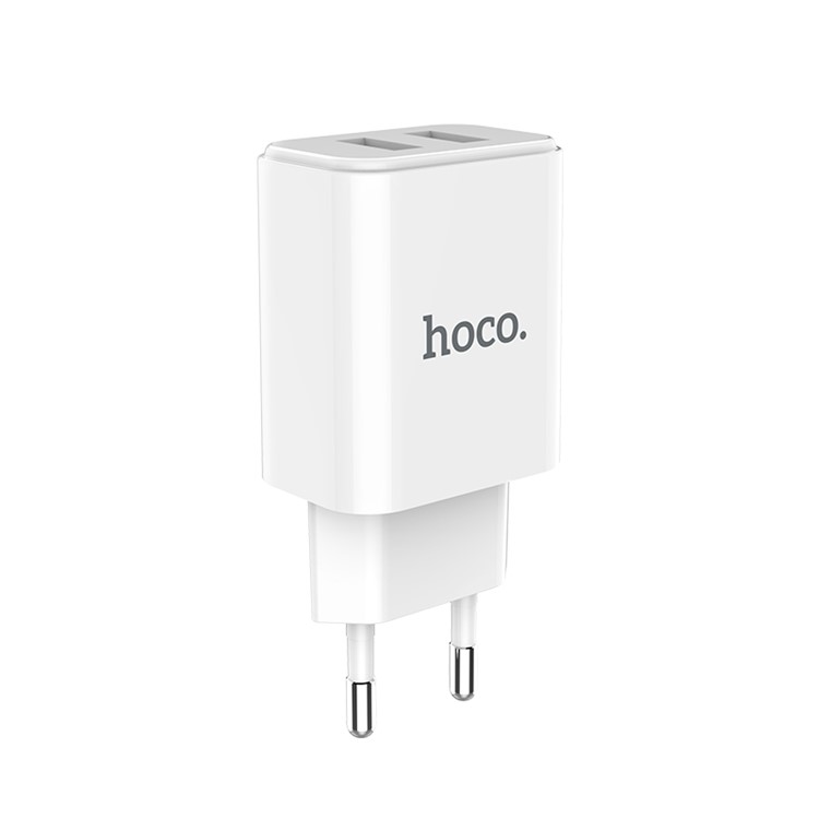 HOCO C62A VICTORIA Dual USB Ports Travel Charger EU Plug - White/EU Plug-2