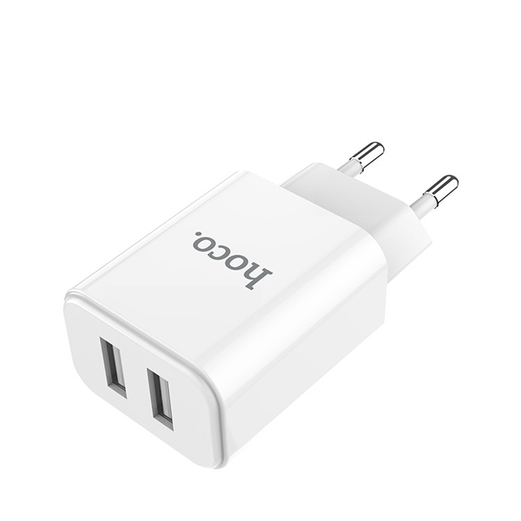 HOCO C62A VICTORIA Dual USB Ports Travel Charger EU Plug - White/EU Plug-3