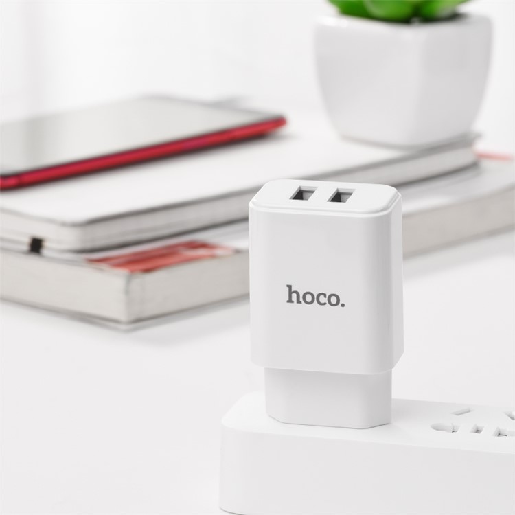 HOCO C62A VICTORIA Dual USB Ports Travel Charger EU Plug - White/EU Plug-7