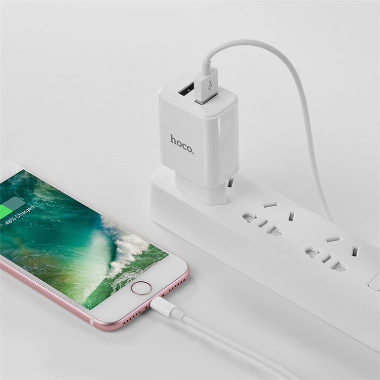 HOCO C62A VICTORIA Dual USB Ports Travel Charger EU Plug - White/EU Plug-8