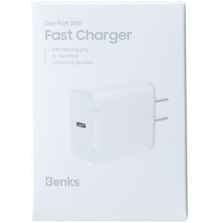 BENKS PA3 Single USB 30W Charger Plug Fast Charging for Mobile Phones - US Plug/White-9