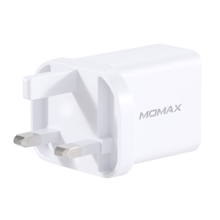 MOMAX Universal Phone Power Adapter USB Type-C PD + QC 3.0 18W Wall Charger UK Plug - White-1