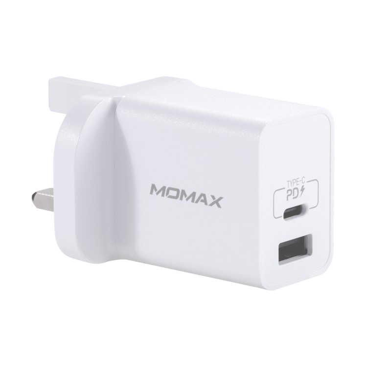 MOMAX Universal Phone Power Adapter USB Type-C PD + QC 3.0 18W Wall Charger UK Plug - White-2