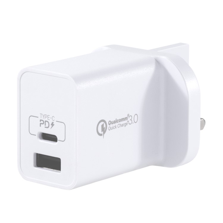 MOMAX Universal Phone Power Adapter USB Type-C PD + QC 3.0 18W Wall Charger UK Plug - White-3