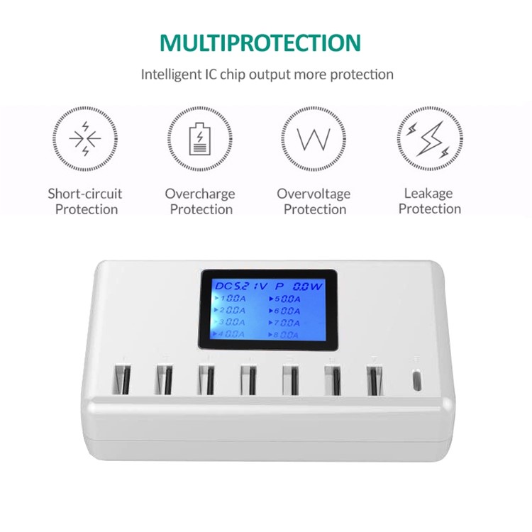 i10 40W 8-Port Multi-function Charging Station with LED Display - US Plug-4