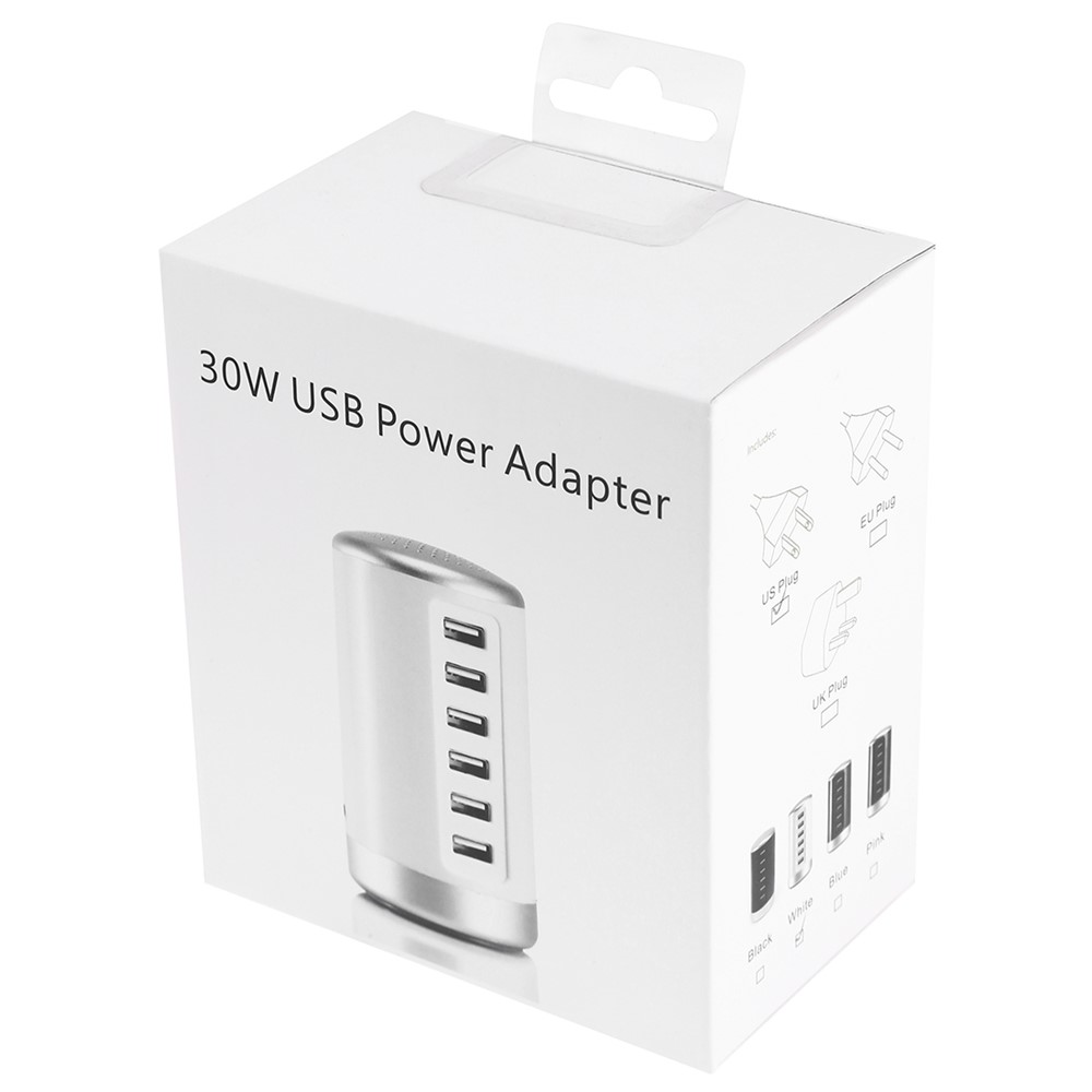 LD4 30W Intelligent 6-Port USB Desktop Plug-in Power Adapter AC100-240V - Black/UK Plug-4