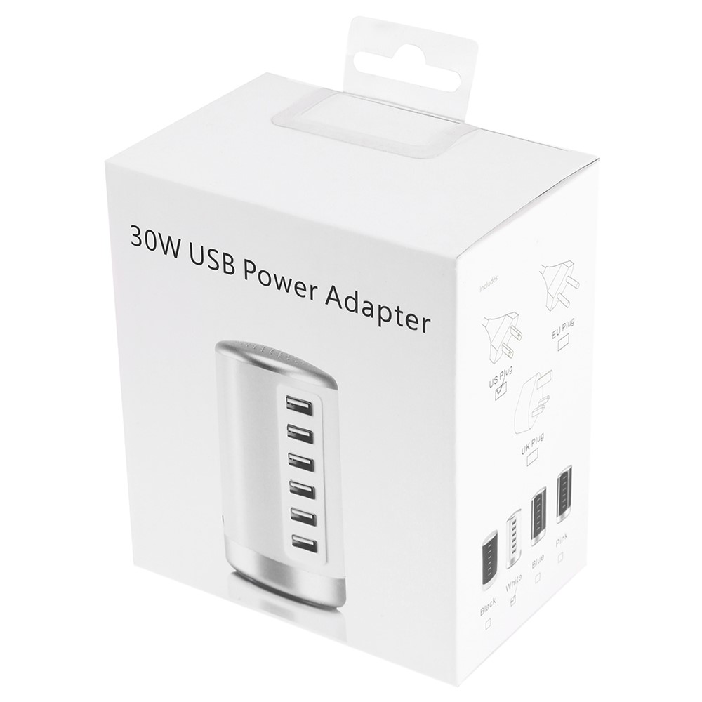 LD4 30W Intelligent 6-Port USB Desktop Plug-in Power Adapter AC100-240V - White/UK Plug-4