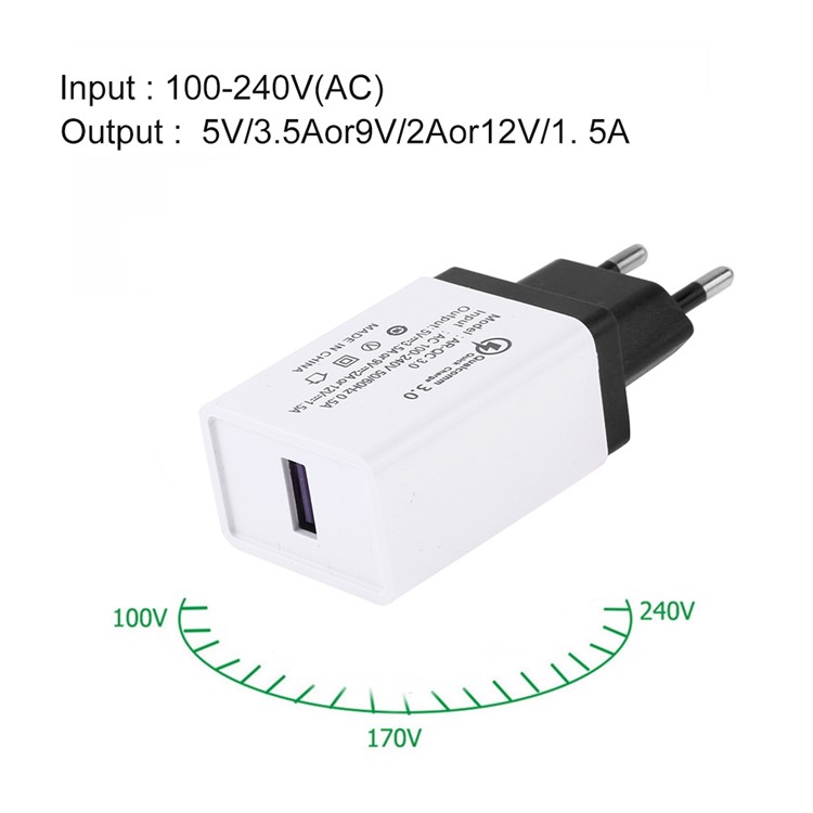 3.5A QC3.0 Быстрое Зарядное Устройство USB Adapter Adapter eu Plugure eu Plug - Черный-3