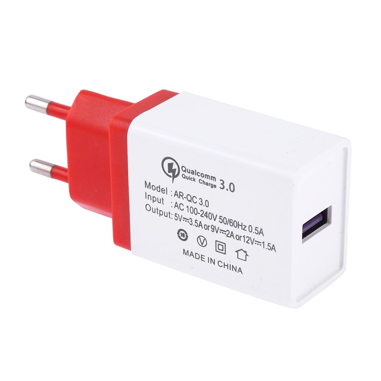 3.5A QC3.0 Быстрое Зарядное Устройство USB Зарядное Устройство Адаптер ЕС Плагин - Красный-1