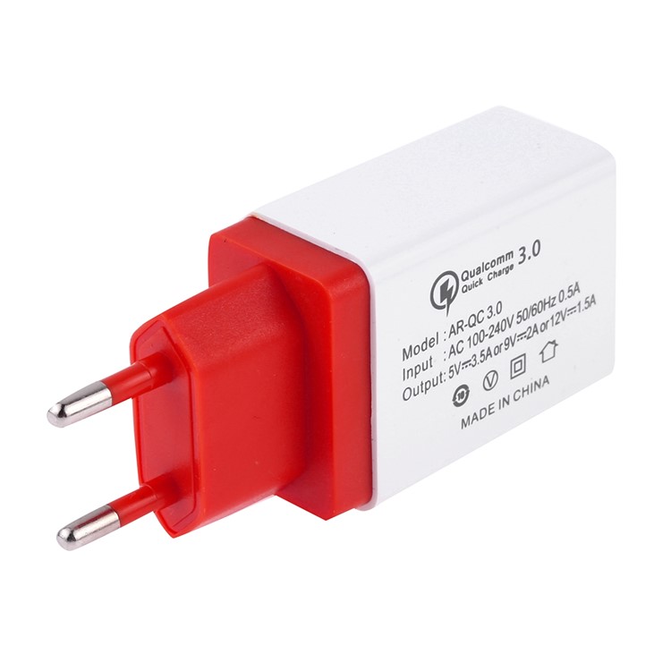 3.5A QC3.0 Быстрое Зарядное Устройство USB Зарядное Устройство Адаптер ЕС Плагин - Красный-2