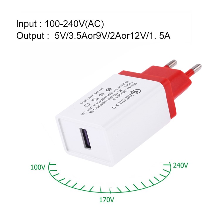 3.5A QC3.0 Fast Charger Travel USB Wall Charger Adapter EU Plug - Red-3