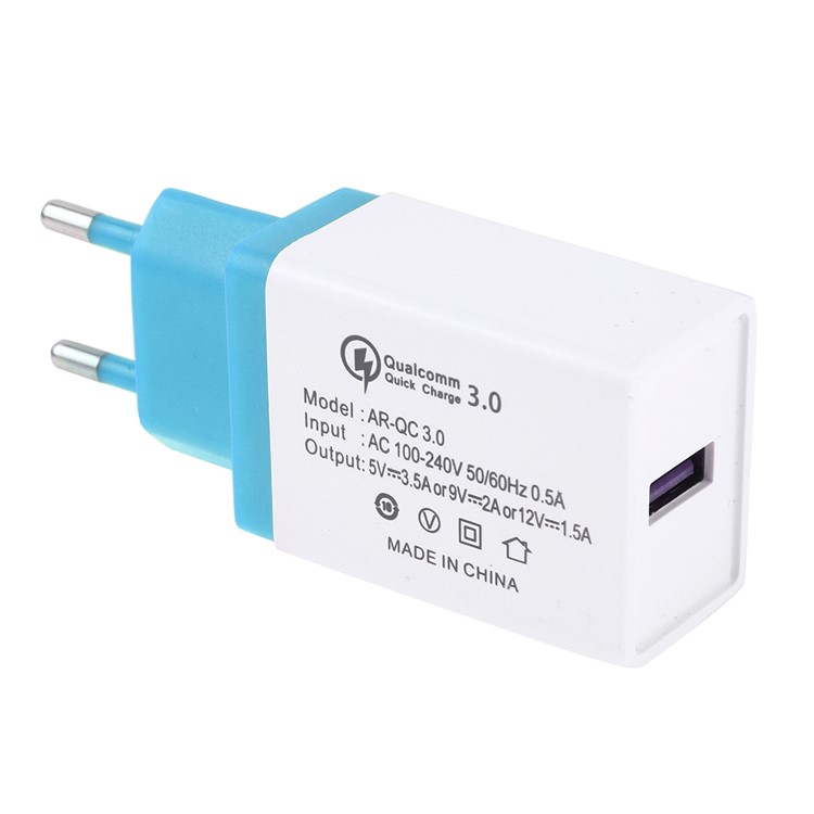3.5A QC3.0 Fast Charger Travel USB Wall Charger Adapter EU Plug - Sky Blue-1