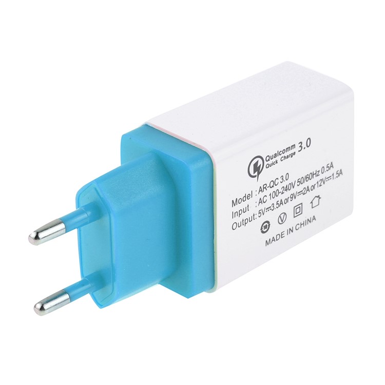 3.5A QC3.0 Fast Charger Travel USB Wall Charger Adapter EU Plug - Sky Blue-2