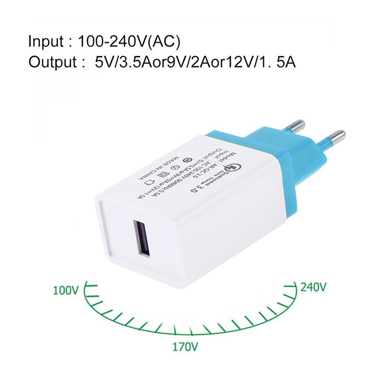 3.5A QC3.0 Fast Charger Travel USB Wall Charger Adapter EU Plug - Sky Blue-3