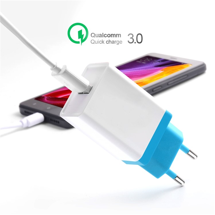 3.5A QC3.0 Fast Charger Travel USB Wall Charger Adapter EU Plug - Sky Blue-4