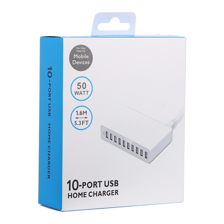 XBX09L 50W 5V 2.4A 10 Ports USB Charge de Voyage Portable Chargeur de Voyage Blanc - Bouchon ue-5