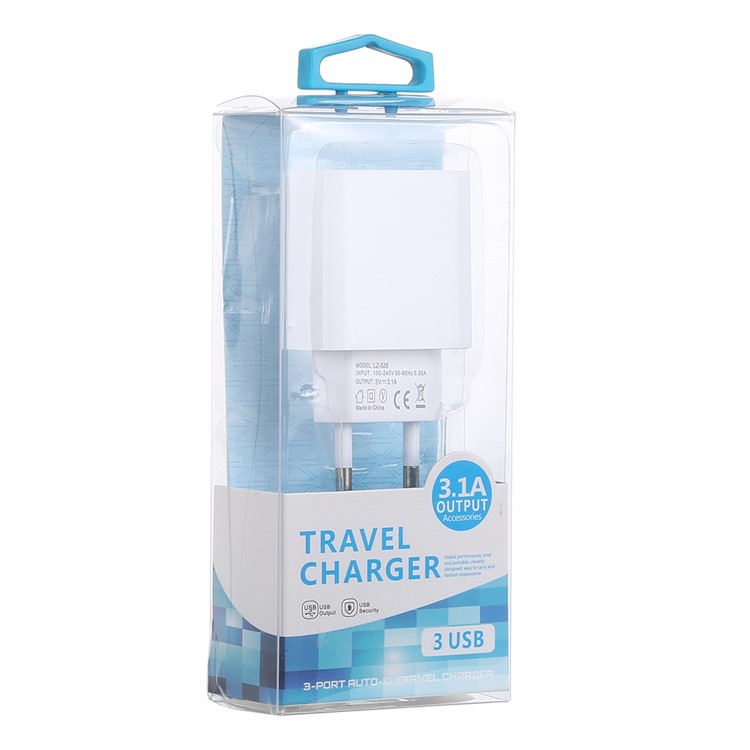 LZ-528 3.1A Chargeur Mural Adaptateur De Chargeur De Voyage Charge Rapide Avec 3 Interfaces USB - Branchement De L'UE-4