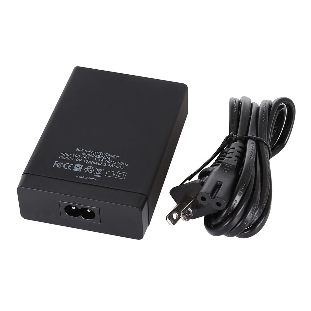 6 Porte USB Charge Home Caricatore di Viaggio Portatile Black XBX09A 50W 5V 2.4A - Plug-3