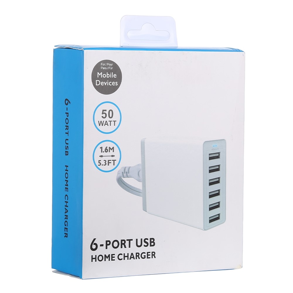 6 Porte USB Charge Home Caricatore di Viaggio Portatile Black XBX09A 50W 5V 2.4A - Plug-5