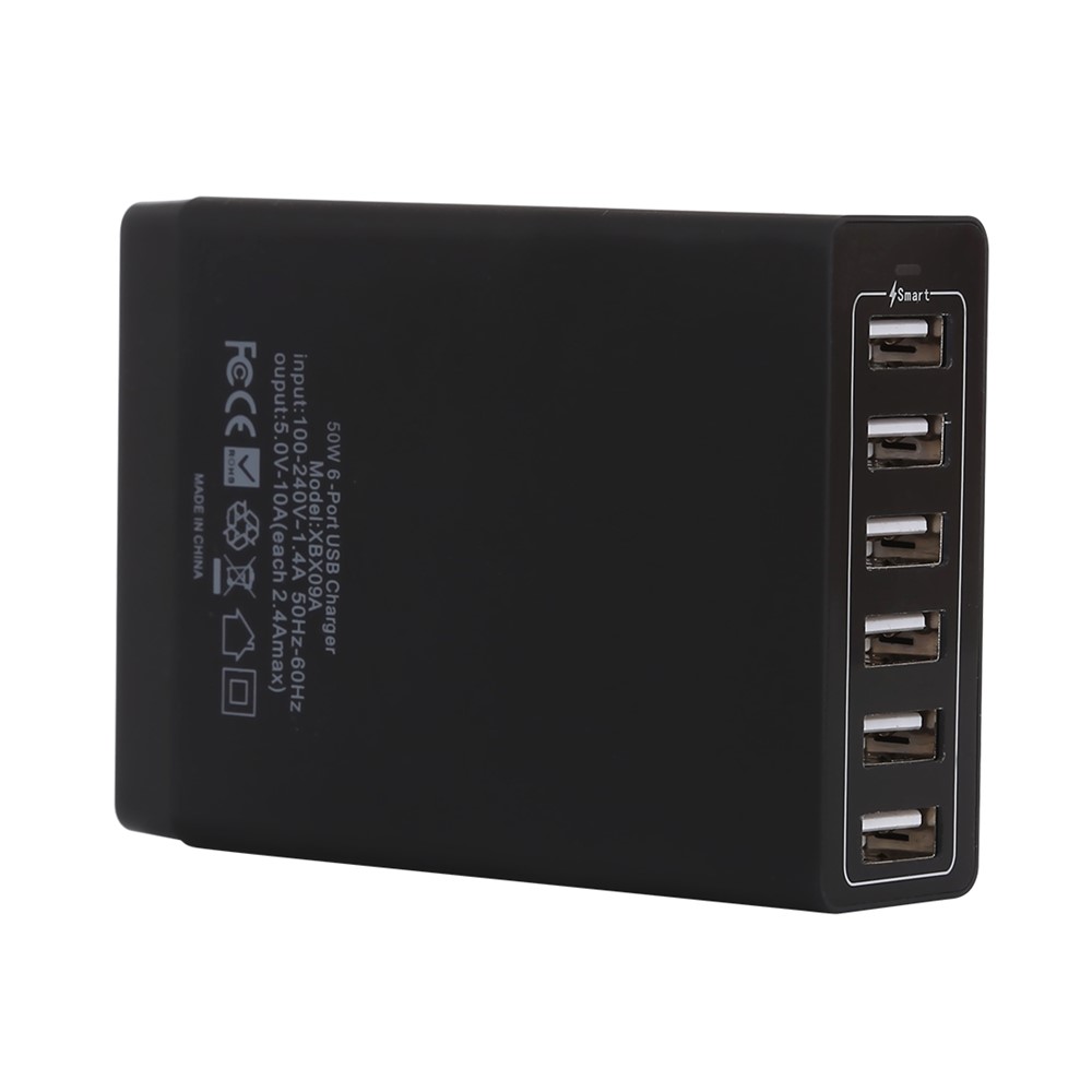 6 Ports USB Home Charge Portable Travel Charger Black XBX09A 50W 5V 2.4A - AU Plug-1
