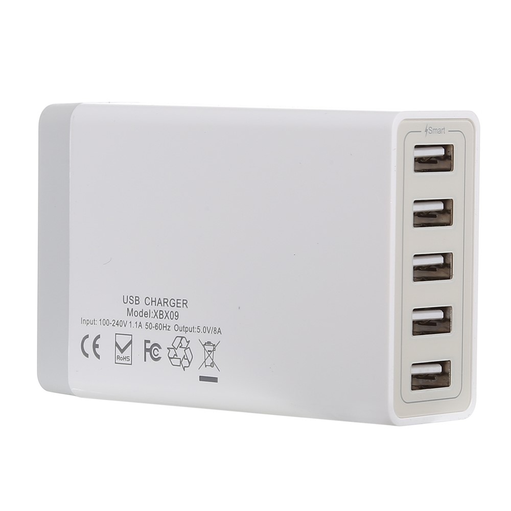 5 Ports USB Home Charge Portable Travel Charger White XBX09 5V 8A - UK Plug-1