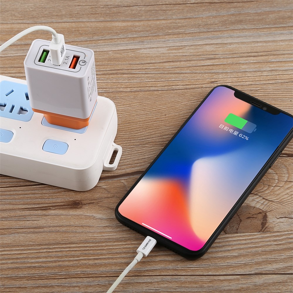 AR-QC-03 2.1A Fast Charger Travel USB Wall Charger Adapter with 3 Ports - Orange, EU Plug-3