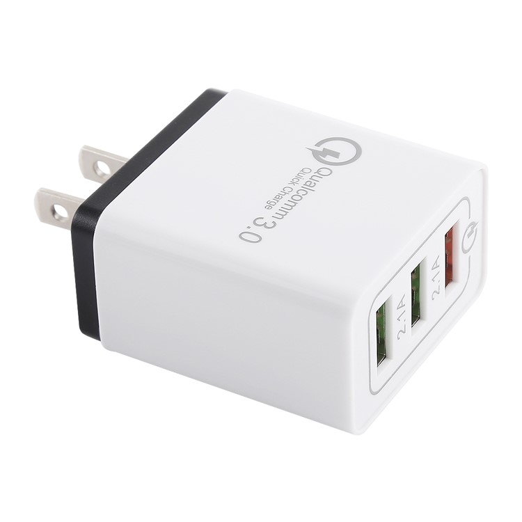 AR-QC-03 2.1A Fast Charger Travel USB Wall Charger Adapter with 3 Ports - Black, US Plug-1
