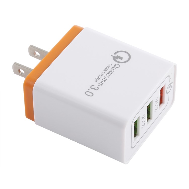 AR-QC-03 2.1A Fast Charger Travel USB Wall Charger Adapter with 3 Ports - Orange, US Plug-1