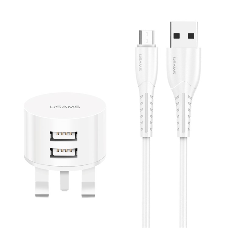 USAMS USAMS-XT T20 Dual USB Ports Round Travel Charger + U35 Data Sync Micro Charging Cable Set - UK Plug-1