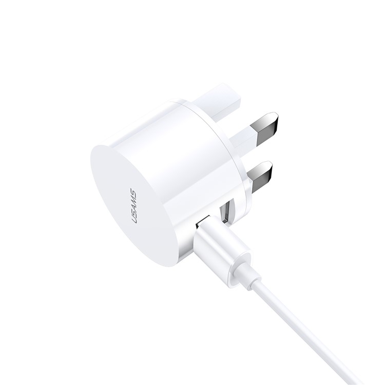 USAMS USAMS-XT T20 Dual USB Ports Round Travel Charger + U35 Data Sync Micro Charging Cable Set - UK Plug-2