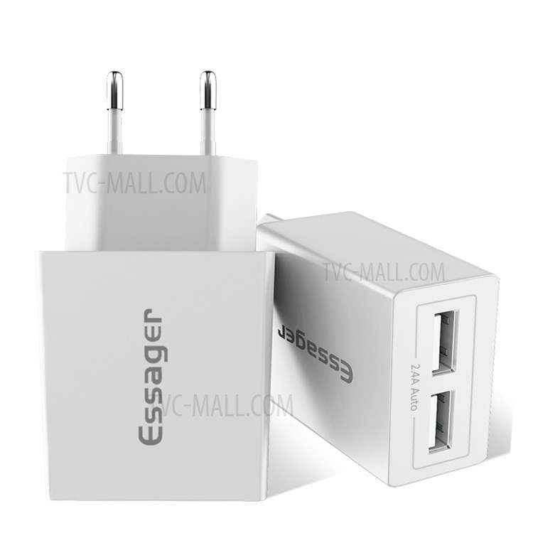 ESSAGER 2.4A Quick Charger Wall Charger EU Plug with Dual USB Outputs - White-1