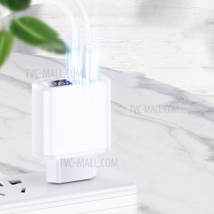 USAMS US-CC T30 QC3.0+PD3.0 Mirror Surface Digital Display Dual-port Quick Charger 18W Wall Charger - EU Plug-6